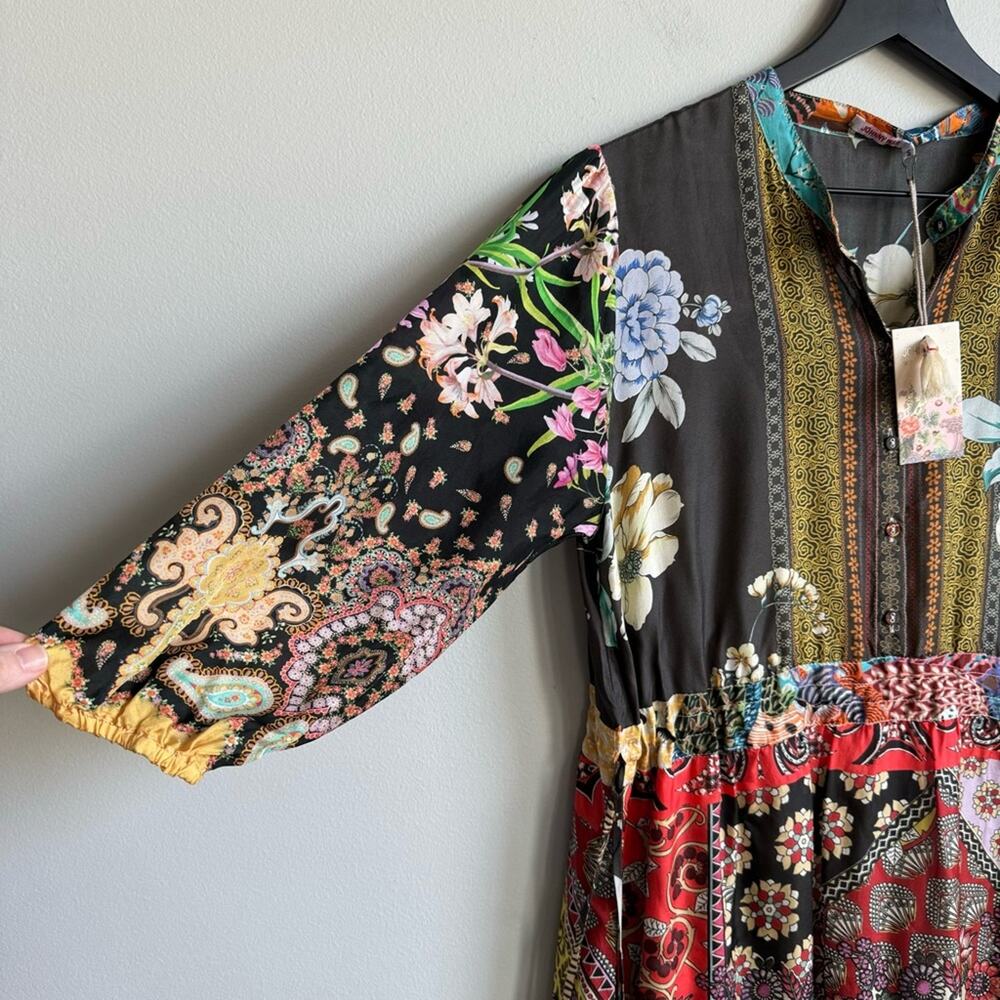 Johnny Was Multicolor Patchwork Floral Midi Dress - Black Base - Picture 4 of 12